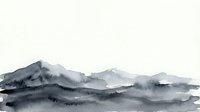 Misty mountain landscape in soft gray watercolor tones with layered peaks fading into distance, serene atmospheric scene for wall art and home decor.