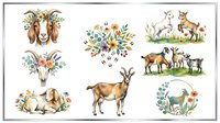 Goat and deer illustrations with floral wreaths and botanical elements, isolated on white background for design, clipart, and craft projects.
