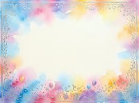 Colorful watercolor frame with decorative floral border elements and blank center space for text or design projects on white background.