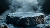 Ancient stone platform surrounded by mystical fog and dramatic clouds creates atmospheric backdrop for product placement and fantasy storytelling.