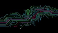 Digital circuit board with glowing green lightbulb symbolizing innovation and technology solutions on dark background for tech presentations.