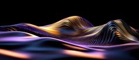 Abstract flowing golden and purple waves creating dynamic motion effect against black background, modern luxury design element for creative projects.