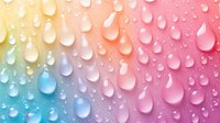 Transparent water drops on rainbow gradient background. Pure clear dew droplets creating natural pattern with light refraction effect. For fresh, pure concepts.