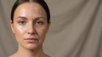 Middle-aged Caucasian woman with natural aging skin showing wrinkles and age spots in soft natural lighting for skincare and beauty concepts.