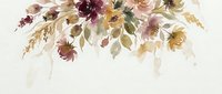 Watercolor floral border with autumn roses and leaves in warm burgundy, blush pink and golden tones on textured paper background for wedding invitations.