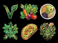 Vegan diet collection with checkmark, fresh vegetables, balanced bowl, herbs, avocado toast, and plant leaves isolated on transparent background. Ready for t-shirt design, clipart, stickers, sublimation, and print-on-demand products.
