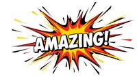 Comic book style explosion burst with amazing text in bold letters. Colorful starburst design with radiating lines on white background for graphic design projects.