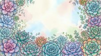 Watercolor succulent frame with pastel flowers and leaves creating decorative border on soft gradient background for wedding invitations and stationery.