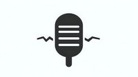 Simple black retro microphone icon with sound waves on white background, isolated design element for music, podcast and broadcasting graphics.