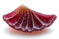 Sweet burgundy jelly candy slice covered in sugar crystals on white background, isolated confectionery macro shot for packaging design and advertising.