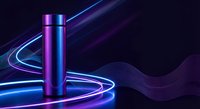 Futuristic neon cylindrical containers with glowing light trails on dark background for modern product presentation and tech branding designs.