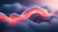 Ethereal abstract landscape with flowing coral and purple waves against moody dark clouds, creating a dreamy minimalist composition with soft glowing light effects.
