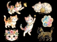 Playful cats collection featuring kittens in various poses and styles, isolated on transparent background. Ready for t-shirts, stickers, clipart, sublimation, print-on-demand designs and digital crafts.