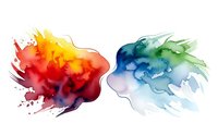 Abstract watercolor splash in vibrant warm and cool colors with flowing organic shapes and paint splatters on white background for creative design.
