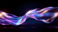 Glowing abstract wave with purple and blue neon light effects on dark background, magical energy flow with sparkles and luminous motion trails.