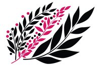 Elegant botanical composition with black and pink leaves and berries on white background, isolated floral element for decorative design and patterns.