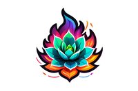 Vibrant lotus flower with colorful flame-like petals in turquoise, pink, and orange on isolated background, perfect for spiritual branding, tattoo design, or meditation business logo.