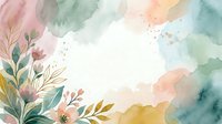 Watercolor floral arrangement with soft pastel washes in pink, green, and gold tones on white background, suitable for invitations and design projects.