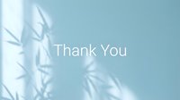 Thank you card with elegant plant shadows on a soft blue background, featuring minimalist white text for greeting cards and social media.