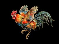 Colorful rooster with spread wings, isolated on transparent background. Great for t-shirt design, stickers, clipart, sublimation, and print on demand projects.