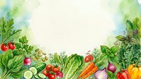 Watercolor fresh vegetables and herbs arranged on white background with copy space for culinary, recipe, and organic food design projects.