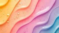 Colorful wavy gradient background with water drops creating abstract rainbow pattern. Soft flowing curves blend yellow, pink, purple and blue tones. Seamless design for creative projects.