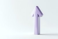 Minimalist upward arrow symbol in soft lavender color standing on white surface against light background, representing growth, success and positive direction.