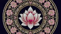Ornate lotus flower mandala with pink blossoms and gold decorative borders on dark background for meditation, spiritual designs and wellness branding.