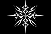 White geometric snowflake with sharp angular points and intricate tribal style design on black background. Isolated decorative winter element for seasonal projects.