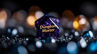 Purple translucent gaming dice with golden text on dark background with colorful bokeh lights, macro photography showing detailed crystal structure and reflections.