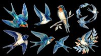 Swallows in flight isolated on transparent background, ready for t-shirt design, clipart, stickers, sublimation and print-on-demand projects.