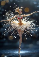 Golden wire ballerina sculpture with sparkling lights and bokeh background creates magical dance performance art for luxury decor and creative projects.