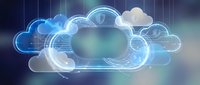 Cloud computing technology with glowing digital network connections and data transfer visualization for modern business solutions.