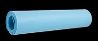 Rolled light blue yoga mat isolated on transparent background, ready for fitness, wellness, and sport design use on stickers, clipart, and print on demand.
