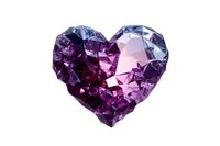 Crystal heart shape in purple and pink hues with faceted geometric surface on white background, isolated design element for romantic and jewelry concepts.