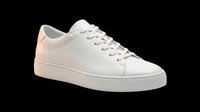 Minimalist white leather sneaker with peach accent heel tab, isolated on transparent background, ready for t-shirt design, clipart, stickers, and print-on-demand products.