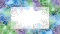 Watercolor frame with ornate floral patterns in purple, blue and green tones. Decorative border for invitations, cards and artistic projects.