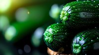 Fresh wet zucchini with water drops in dark moody lighting, macro photography showing texture and natural organic produce for healthy eating and cooking concept.