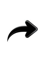Black curved arrow pointing right isolated on white background for web design, presentations and graphic projects.