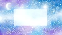 Mystical cosmic background with white frame space for text featuring purple blue gradient sky with moon stars and celestial line art patterns.
