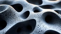 Extreme close-up of white soap foam texture with bubbles and circular holes creating abstract geometric pattern. Macro photography shows detailed surface structure.