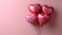 Pink heart-shaped balloons bunch on pastel background for Valentine's Day celebration, romantic decoration, love concept, wedding party design.