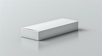 White rectangular box mockup on light gray background with soft shadow, blank template for product packaging design and branding presentation.