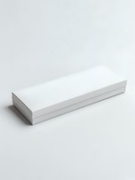 White rectangular cardboard box with lid on light background, isolated product packaging mockup for branding and design presentations.