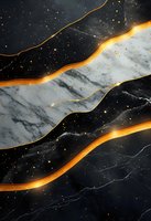 Luxurious black and white marble texture with golden wavy lines and sparkling stars creates dramatic abstract background for luxury design projects.