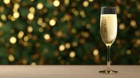 Elegant champagne flute with sparkling wine against festive bokeh background, perfect for celebration themes and holiday designs.