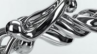 Shiny chrome metallic tubes and spheres arranged in abstract composition on white background, isolated for design and commercial use.