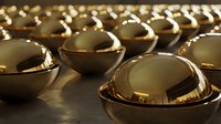 Rows of luxurious metallic spheres in dark bronze bowls creating elegant reflective pattern on textured surface. Modern abstract design concept for luxury branding.