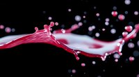 Dynamic splash of vibrant pink liquid with droplets suspended in mid-air against black background, creating dramatic contrast for beverage or cosmetic advertising.