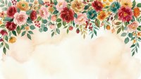 Watercolor floral border with red, pink, yellow and teal roses, leaves and berries on cream background. Elegant design for invitations, cards, weddings and decorative projects.